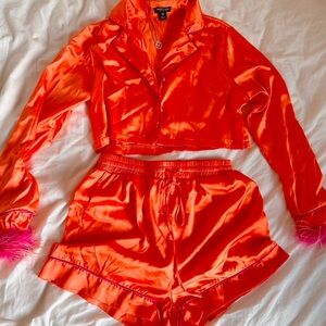 Orange satin pajama set